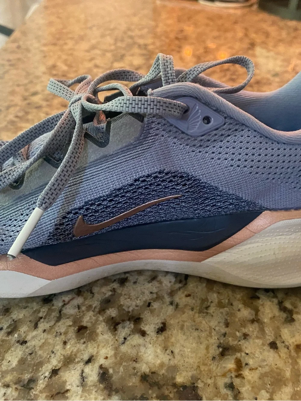 Nike Women's Light Blue and Navy Running Sneakers with Blush Accents